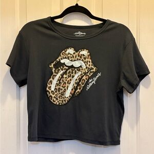 Rolling Stones Leopard Tongue Cropped T-Shirt